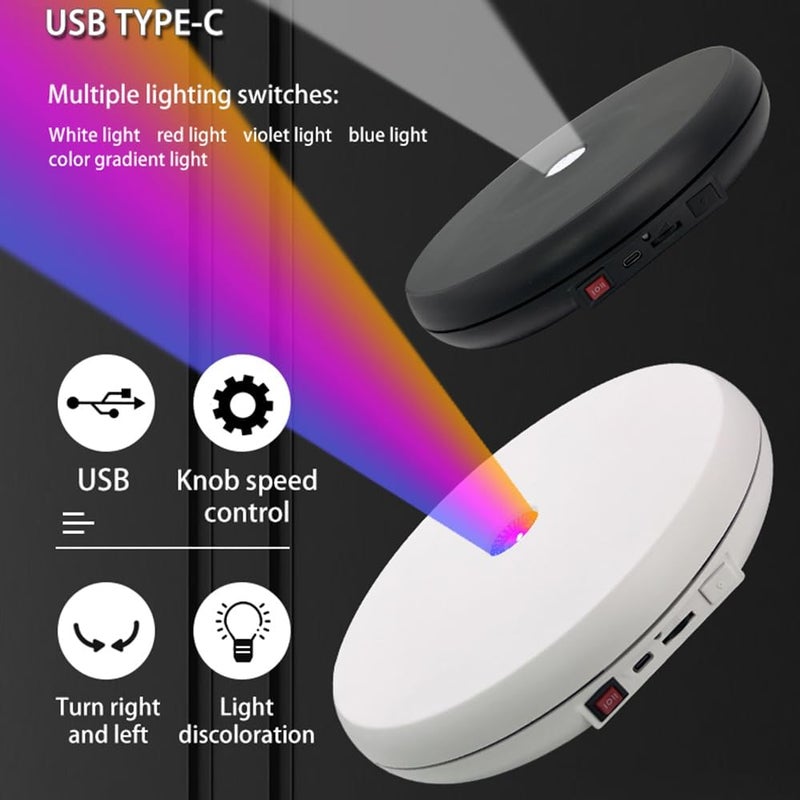 JAYEGT Motorized Rotating Display Stand with LED Light , 10 inch /55lbs Load, 360 Degree Electronic Photography Turntable for Products Shows, Jewelry, Crystal Art ，Watch, 3D Models (White / 5 Colors - Image 2